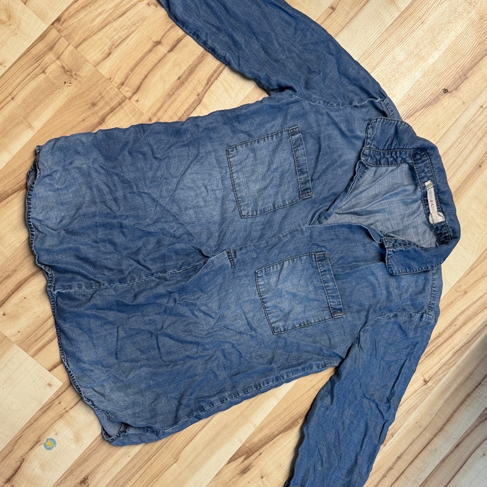 Denim Button-Up Shirt with Front Pockets - Blue